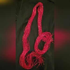 Murano Glass Seed Bead Lariat Necklace, Red, 38 Inches